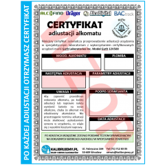 Certyfikat Kalibracji dla Alkomatu